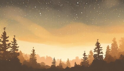 night sky forest background illustration generative ai
