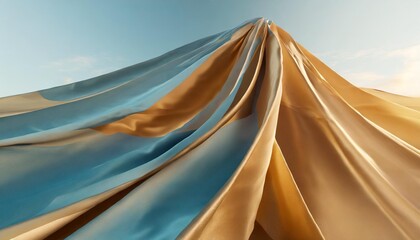 3d render abstract blue background with layers of silk folded drapery fashion wallpaper with levitating cloth