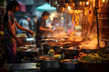 Tasty chinese street food chef making food selling it on the streets