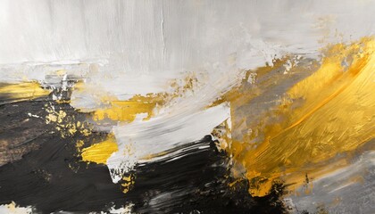 abstract and minimalist oil painting background with copy space black white and golden oil paint...