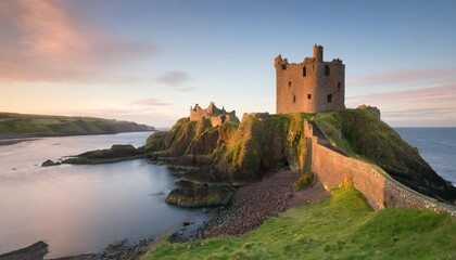 medieval fortress dunnottar castle is a ruined medieval aberdeenshire stonehaven on the northeast of scotland uk - obrazy, fototapety, plakaty