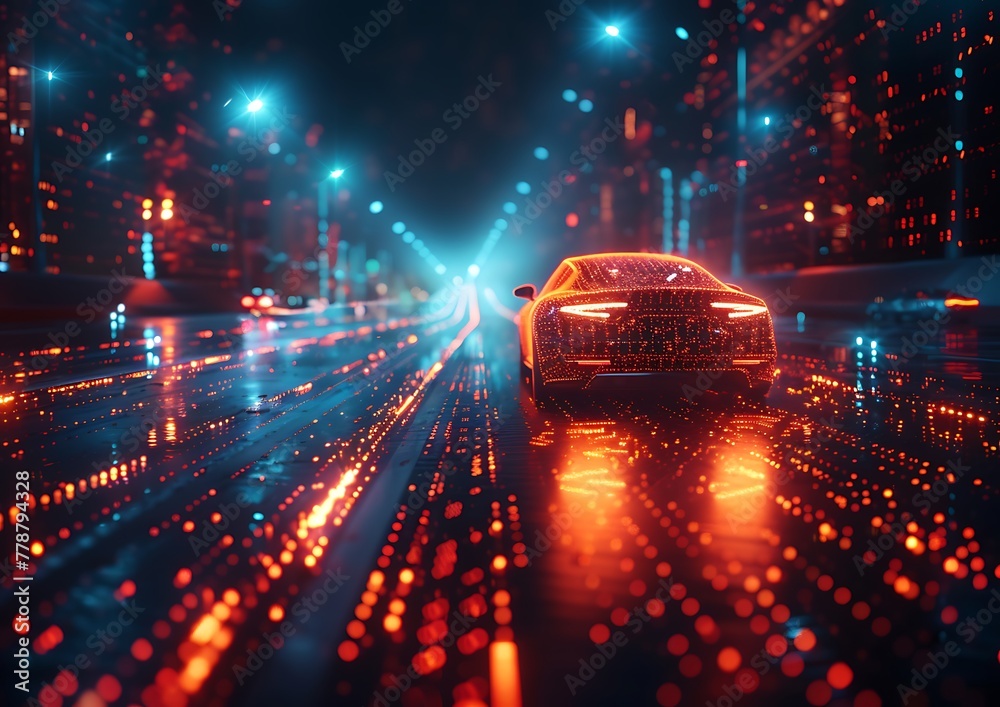 Leinwandbilder revolutionizing transportation. dynamic motion-captured headlights and speed effects, pioneering tec