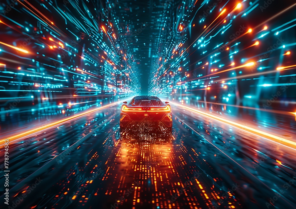 Leinwandbilder revolutionizing transportation. dynamic motion-captured headlights and speed effects, pioneering tec