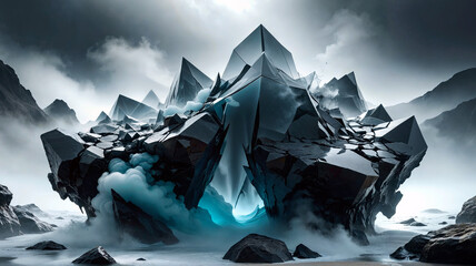 Towering Crystal Peaks in Frozen Landscape - obrazy, fototapety, plakaty