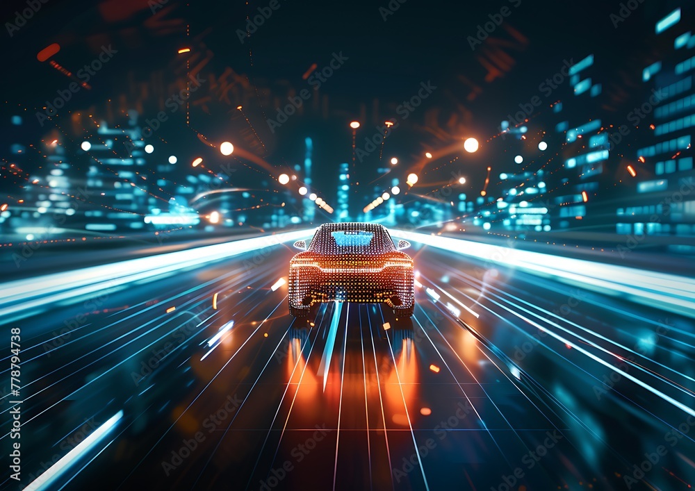 Leinwandbilder revolutionizing transportation. dynamic motion-captured headlights and speed effects, pioneering tec