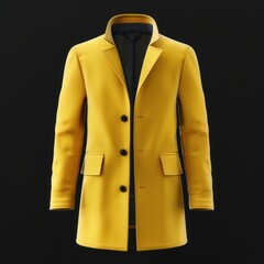 Blank yellow man coat mockup, front view, 3d rendering. Empty textile basic coat mock up, isolated. Generative AI