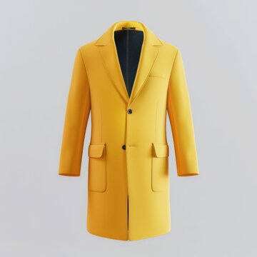 Blank yellow man coat mockup, front view, 3d rendering. Empty textile basic coat mock up, isolated. Generative AI
