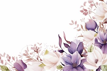 Watercolor crocus clipart with delicate purple and white flowers. flowers frame, botanical border, For wedding cards, covers, invitations, and clipart.