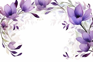 Obraz premium Watercolor crocus clipart with delicate purple and white flowers. flowers frame, botanical border, For wedding cards, covers, invitations, and clipart.