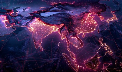 Digital Cartography Fueling Global Connectivity with High-Speed Cyber Network, Telecommunication, and Data Exchange between China and India - obrazy, fototapety, plakaty