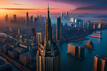 Dazzling City Lights Paint an Intricate Tapestry Against the Celestial Canvas of Dusk with Generative AI