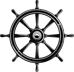 Ship's wheel vintage vector illustration, Retro rudder wheel vector