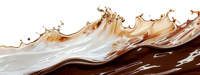 chocolate milk wave splash isolated on white background, delicious liquid, close up