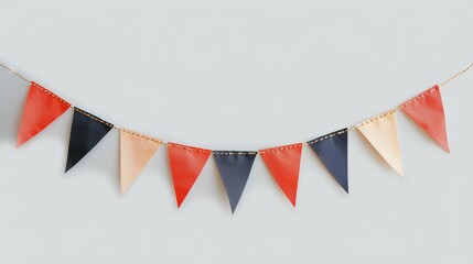 Fototapeta premium Party flag garland isolated on white background with shadow. Colorful flag garland for birthday parties and other celebrations. Colorful knitted party flags on a string