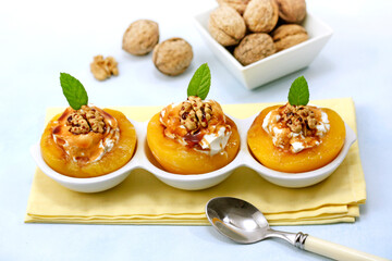 Preserved peaches with cheese.