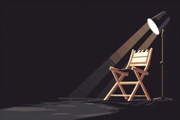 A stark, dramatic image of a director's chair under a spotlight, symbolizing leadership in cinema, against a dark background.