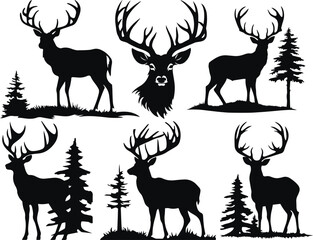 Fototapeta premium Deer set icon, deer silhouette Vector illustration