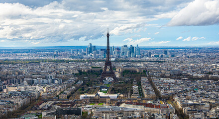 Aerial view on Eiffel Tower and district la Defense in Paris  France