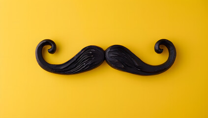 Iconic Wooden Mustache on a Vibrant Yellow Background