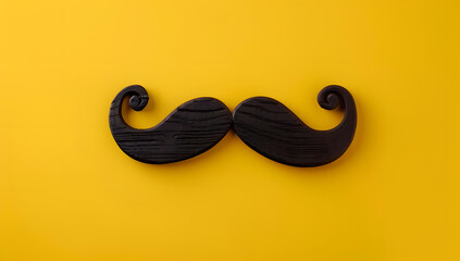 Iconic Wooden Mustache on a Vibrant Yellow Background