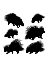 Porcupine wild animal silhouettes