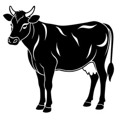 black cow silhouette vector illustration,icon,svg,cow characters,Holiday t shirt,Hand drawn trendy Vector illustration,cow on black background

