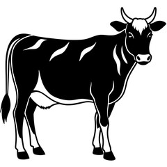 black cow silhouette vector illustration,icon,svg,cow characters,Holiday t shirt,Hand drawn trendy Vector illustration,cow on black background
