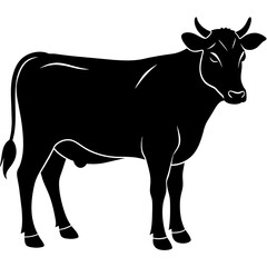 black cow silhouette vector illustration,icon,svg,cow characters,Holiday t shirt,Hand drawn trendy Vector illustration,cow on black background
