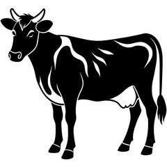 black cow silhouette vector illustration,icon,svg,cow characters,Holiday t shirt,Hand drawn trendy Vector illustration,cow on black background
