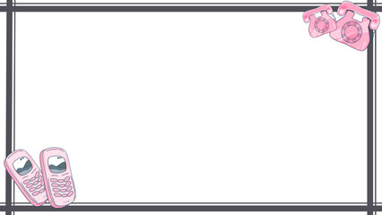 Black frame decorated with a picture of a vintage telephone on a white background