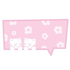 Pastel text bubbles with cat and pink flower background for cartoon, comic, marketing, communications, sticker, decoration, social media, print, template, manga, messages, card, animals, pet, nature