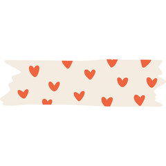 Cute clipart of washi tape stripe with heart pattern. Adhesive tape with colorful ornament. Aesthetic decorative scotch tape with ragged edges for scrapbook, planner, notebook, craft.