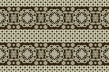 Geometric ethnic floral pixel art embroidery, Aztec style, abstract background design for fabric, clothing, textile, wrapping, decoration, scarf, print, wallpaper, table runner. - 778801909