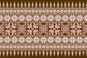 Geometric ethnic floral pixel art embroidery, Aztec style, abstract background design for fabric, clothing, textile, wrapping, decoration, scarf, print, wallpaper, table runner. - 778801938