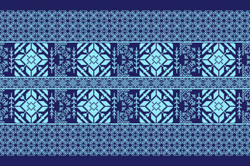 Geometric ethnic floral pixel art embroidery, Aztec style, abstract background design for fabric, clothing, textile, wrapping, decoration, scarf, print, wallpaper, table runner. - 778801942
