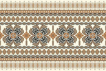 Geometric ethnic floral pixel art embroidery, Aztec style, abstract background design for fabric, clothing, textile, wrapping, decoration, scarf, print, wallpaper, table runner. - 778801959