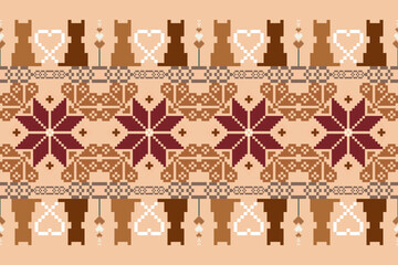 Geometric ethnic floral pixel art embroidery, Aztec style, abstract background design for fabric, clothing, textile, wrapping, decoration, scarf, print, wallpaper, table runner. - 778801966