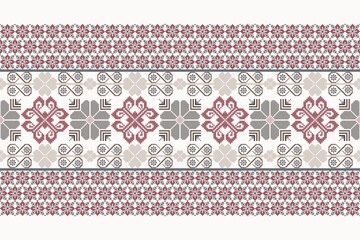Geometric ethnic floral pixel art embroidery, Aztec style, abstract background design for fabric, clothing, textile, wrapping, decoration, scarf, print, wallpaper, table runner. - 778801979