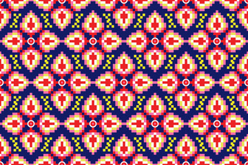 Geometric ethnic floral pixel art embroidery, Aztec style, abstract background design for fabric, clothing, textile, wrapping, decoration, scarf, print, wallpaper, table runner. - 778802104