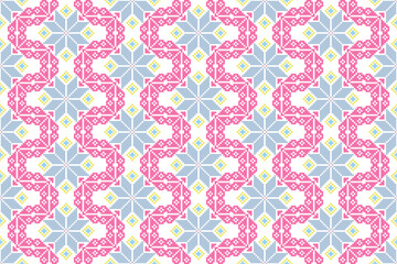 Geometric ethnic floral pixel art embroidery, Aztec style, abstract background design for fabric, clothing, textile, wrapping, decoration, scarf, print, wallpaper, table runner. - 778802106