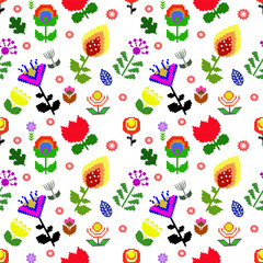 Geometric ethnic floral pixel art embroidery, Aztec style, abstract background design for fabric, clothing, textile, wrapping, decoration, scarf, print, wallpaper, table runner. - 778802146