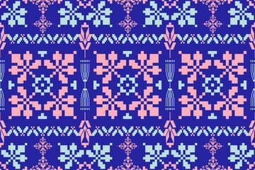 Geometric ethnic floral pixel art embroidery, Aztec style, abstract background design for fabric, clothing, textile, wrapping, decoration, scarf, print, wallpaper, table runner. - 778802188