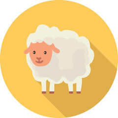 Sheep, cartoon beautiful sheep isolated on yellow background with shadow. Vector, cartoon illustration.
