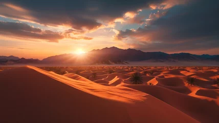 Foto op Plexiglas Sunset over the sand dunes in the desert, sun, landscape, Generative Ai © Mardy Elzaawely
