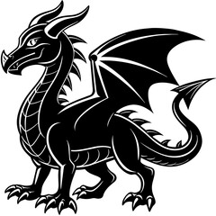 black dragon tattoo, black dragon silhouette vector illustration,icon,svg,monster characters,Holiday t shirt,Hand drawn trendy Vector illustration,dragon on black background