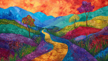 Fototapeta premium a colorful painted in hues of the Pride flag inviting the viewer on a journey of discovery
