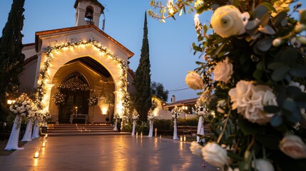 Twilight wedding ceremony setup, perfect for evening event themes and romantic occasions.
