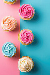 Phone screensaver with cream cupcakes. Wallpaper for vertical smartphone screen. Background with sweet food.