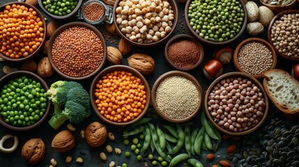   A variety of beans, peas, broccoli, and peas - obrazy, fototapety, plakaty