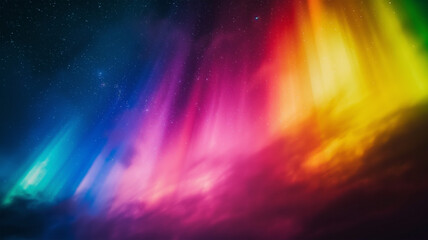 A stunning aurora borealis scene where the lights dance in the spectrum of the Pride flag colors